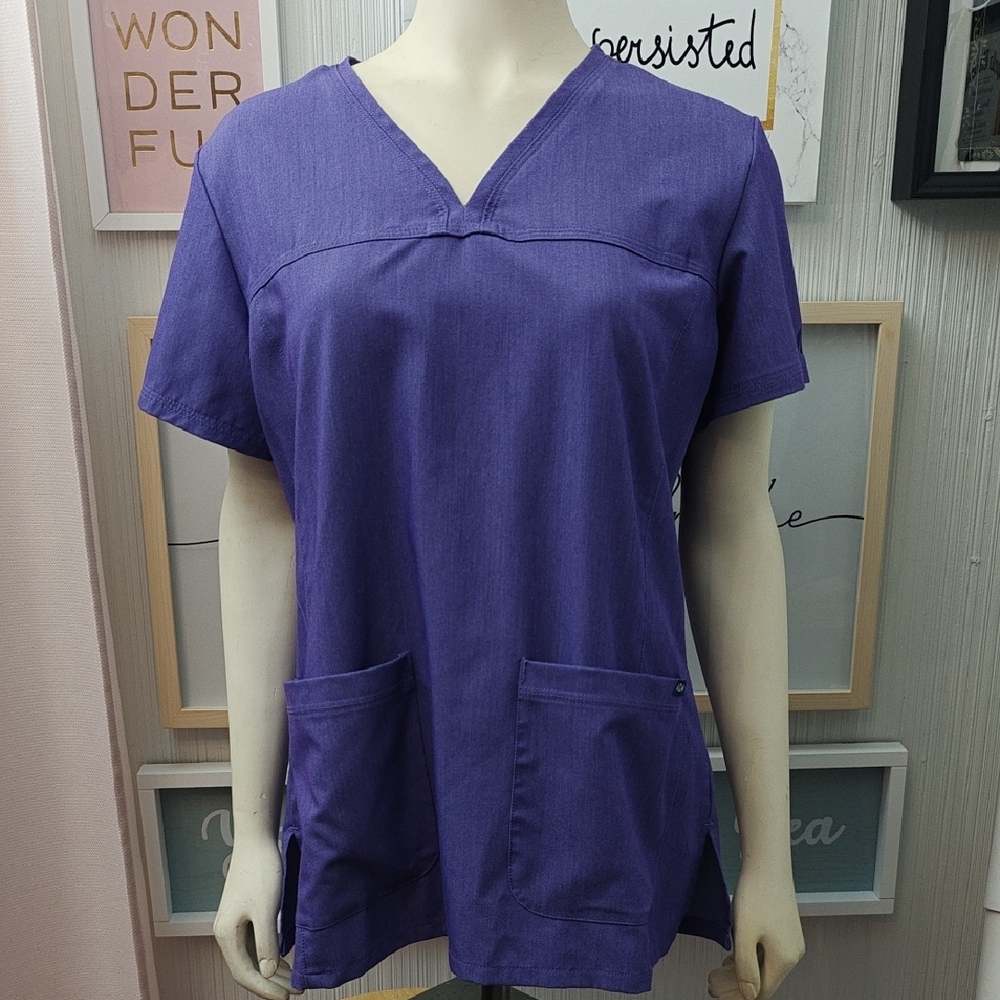 Adar Purple Short Sleeve V-Neck Scrub Top